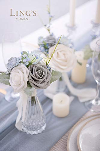 Ling's Moment Artificial Flowers Shimmer Silver Grey Roses Christmas Decor 25Pcs Real Looking Fake Roses W/Stem For Diy Wedding Bouquets Centerpieces Arrangements Party Baby Shower Home Decorations #TOP2