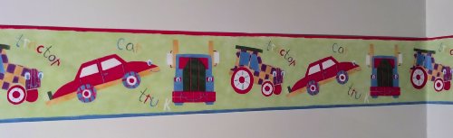 Kids Room Wallpaper Border - Transportation Tractors Cars Trucks - Bright #TOP1