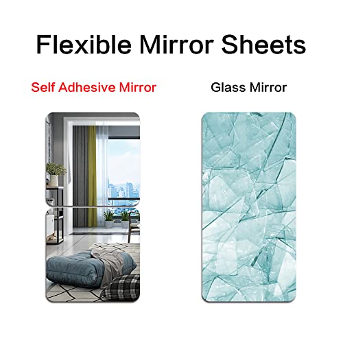 Wangshun Silver Acrylic Non Glass Mirror Sheets Self Adhesive Tiles Wall Sticky Full Length Mirror Frameless Home Gym Kids Safe Mirror(6X9Inches,(10-Pack)) #TOP6