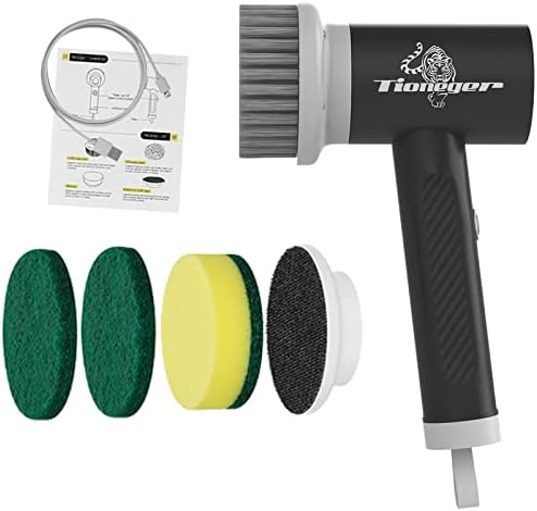 Tioneger Electric Spin Scrubber Cleaning Brush Cordless Power Handheld Electric Cleaning Brush Rechargeable Portable Cleaning Tools Set Household Bathroom Scrubber for Bathtub Dish Floor Wall Kitchen