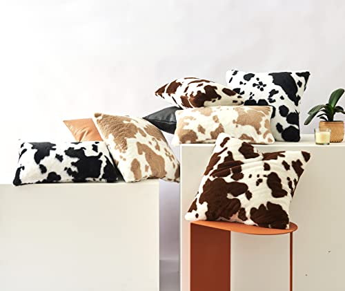 Wemeon Decorative Throw Pillow Covers 18X18 Set Of 2,Luxury Style Pattern Cushion Case,Super Soft Faux Fur Wool Throw Pillows For Couch Living Room(Cow Brown) #TOP6
