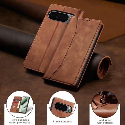 Image of Jasonyu Flip Wallet Case for Google Pixel 10 Pro XL 5G,Leather Magnetic Folio Cover with Card Holder,Kickstand - TPU Shockproof Durable Protective Phone Case,Brown