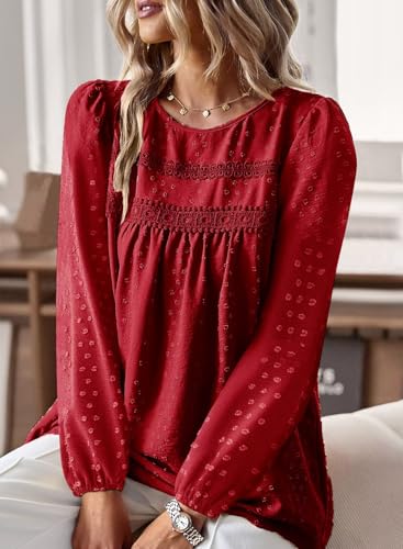Image of Falechay Womens Tops Flowy Boho Dressy Casual Lace Cute Long Sleeve Shirts