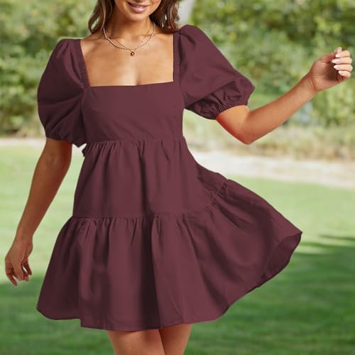 Shy Velvet Women's Casual Party Mini Summer Dresses Square Neck Short Bubble Sleeve Babydoll Dress2