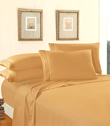 Elegant Comfort Luxury Soft 1500 Premier Egyptian 4-Piece Premium Hotel Quality Wrinkle Resistant Coziest Bedding Set, All Around Elastic Fitted Sheet, Deep Pocket up to 16inch, Cal King, Gold