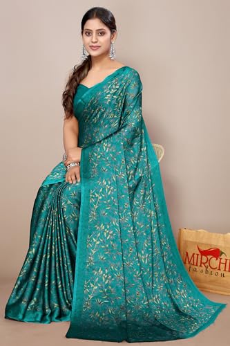 Image of MIRCHI FASHION Saree for Woman Chiffon Georgette Floral Printed | Breathable Lightweight Sari for Office Use and Farewell Ceremonies with Blouse Piece