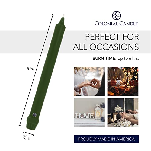 Image of Colonial Candle Unscented Taper Candle, Classic Collection, Evergreen, 8 In, Pack of 12 - Up to 6 Hours Burn