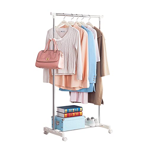 Perchero Perchero con Ruedas Perchero Soporte para Barra de Ropa Altura Estable Ajustable de 96 a 160 cm Perchero Estante Colgante Perchero para Dormitorio Compuesto de Acero Inoxidable