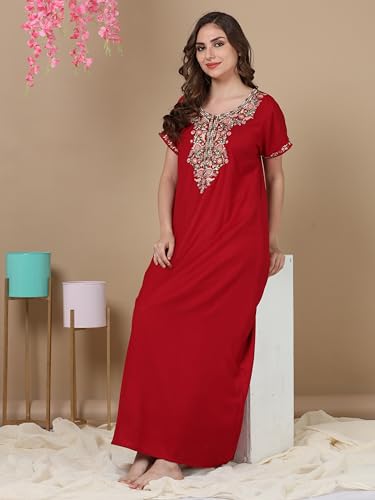 Image of 9shines Label Stylish Alpine Nighty Maxi for Women | Full Length Trendy Nightgown | Premium Nightdress | Nightwear | Heavy Embroidery Nighty with Pockets(2891)
