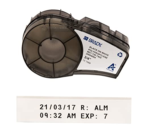 Brady Cinta de etiquetado de polipropileno para impresoras M210 & M211 – Etiquetas resistentes a químicos y criogénicas para laboratorio –Negro sobre Blanco (19,05 mm x 6,4 m) – M21-750-7425