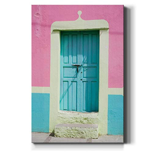WEXFORD HOME Doors - Arte de pared azul aguamarina, obra de arte de arquitectura vintage, decoraciones modernas de colores brillantes, lienzo envuelto en galería de alta calidad, listo para colgar, 24