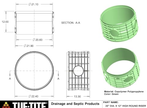 Image of Tuf-Tite Bundle Riser, Domed Lid & Adapter Ring for Septic Tank (12 inch high riser) 20 inch wide