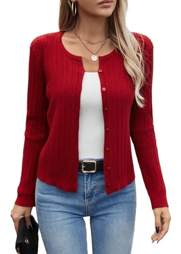 YUTILA Damen Kurz Strickjacke – Weiches Stretch Cable Cardigan Ideal...