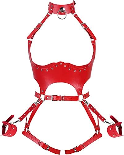 BGMer Women Waist Garter Belt Full Body Harness Photography Dance Rock Halloween Leather cage Chest Strap Punk (Red)