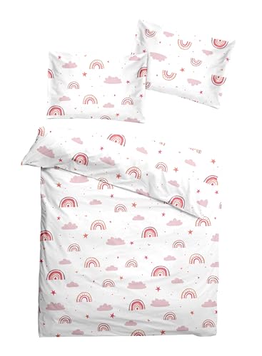 Soma Renforcé Baby Wende Bettwäsche 100x135cm Regenbogen Wolke pink rosa...