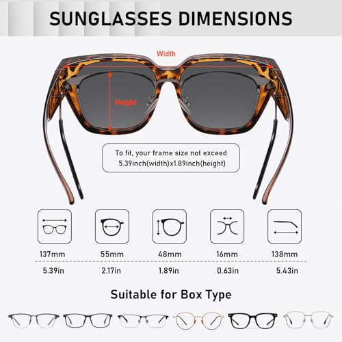 Image of HAOLOTA Polarized Fit Over Glasses Sunglasses for Women Men Trendy Square Wrap Around Shades UV Protection