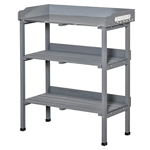 Outsunny Pflanztisch Gärtnertisch mit Metall Arbeitsfläche