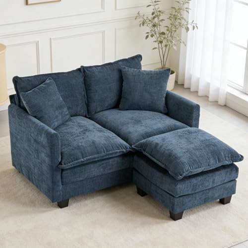 MUDANT Loveseat Sofa with Ottoman, 50'' Modern L-Shape Cloud Couch