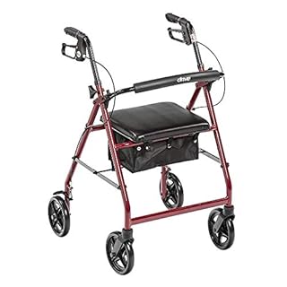 Drive Medical Aluminum Rollator Walker Fold Up and Removable Back Support, Padded Seat, 7.5" Wheels, Red