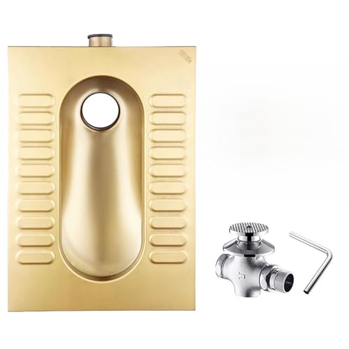 Inodoro en cuclillas EliteBloom de acero inoxidable 304 dorado con sistema antipolvo y pedal antideslizante