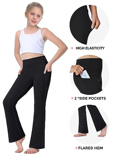 IUGA Girl's Fleece Lined Flare Leggings High Waist Bell Bottom Yoga Pants with Pockets Preppy Clothes Girls Athletic Leggings4