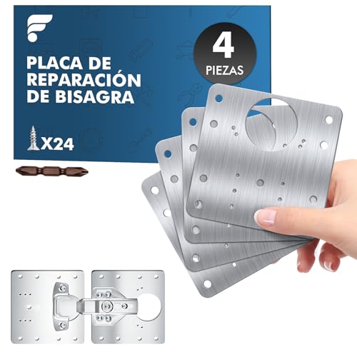 shinfly Placa de reparación de bisagras, juego de reparación de 4 piezas, con 24 tornillos, juego de reparación de bisagras de acero inoxidable para la reparación de puertas de armarios, armarios