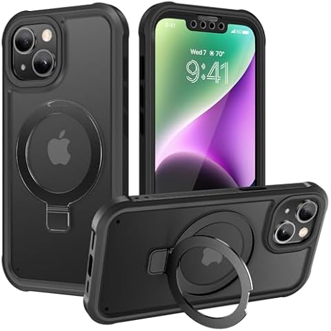 Diaclara Magnetic Ring Stand Designed for iPhone 14 Case, Compatible with MagSafe Built-in Touch Sensitive Anti-Scratch Screen Protector, with Camera Lens Protector for iPhone 14 6.1" (Black) Cover
