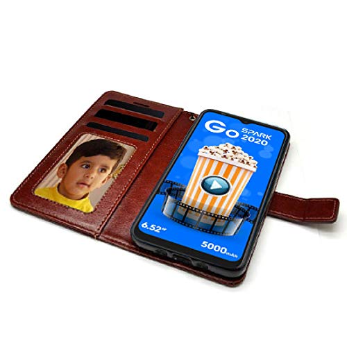 Image of Flip Cover Compatible with Tecno Spark Go (2020) | Premium Leather Finish | Inbuilt Pockets & Stand | Flip Cover Back Case for Tecno Spark Go (2020) (Brown)