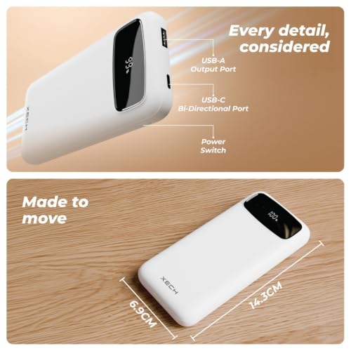 XECH Power Bank 10000mAh with 22.5W Fast Charging (X-Charge PRO, White) | 22.5W USB-A | 20W USB-C (Bidirectional) | Digital display | Charge two devices | Made in India - Image 8