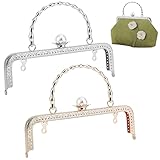 PH PandaHall 2個 がまぐち 金具 持ち手付き 財布の口金 パールクラスプ付き 角型 DIY用 ハンドメイド ハンドルバッグ 縫製 手作り財布 手芸材料 金 銀 14x20.4cm