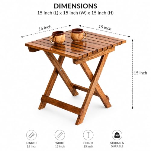 Image of Wooden Folding Balcony Table | Foldable Outdoor Coffee Table for Balcony, Patio & Garden | Compact Tea /Side Table