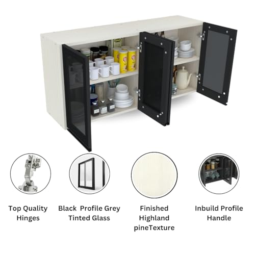 Image of SPECIALITY PANELS Multipurpose Cabinet with Modern Elegance Tinted Glass Wall Cabinet, Space Organizer for Office /Kitchen in (Highland Pine, 4 Glass Shutter)