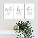 Faith Hope Love Bible Verse Printed Canvas Wall Art Set of 3 Prints, Scripture Quote Hebrews 11, Jeremiah 29, John 3 16, Living Room Christian Decor Framed Ready to Hang