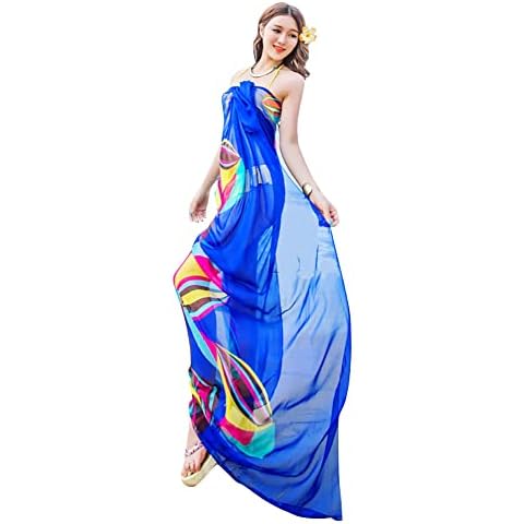 GERINLY Large Sarong Wrap for Women Plus Size Beach Cover Up Chiffon Thin Bathing Suit Wrap Skirt Geometrical Design Pareos (Blue) Cover
