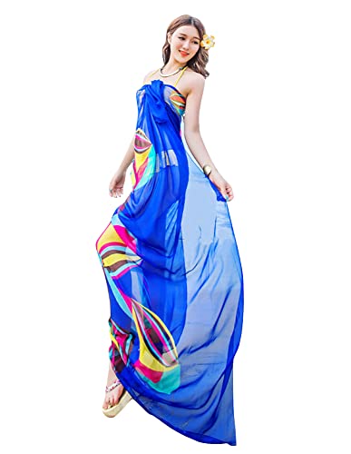GERINLY Chiffon Thin Sarong Wrap: Geometrical Design Plus Size Beach Cover Up for Swimsuit Vacation Outfit Lightweight