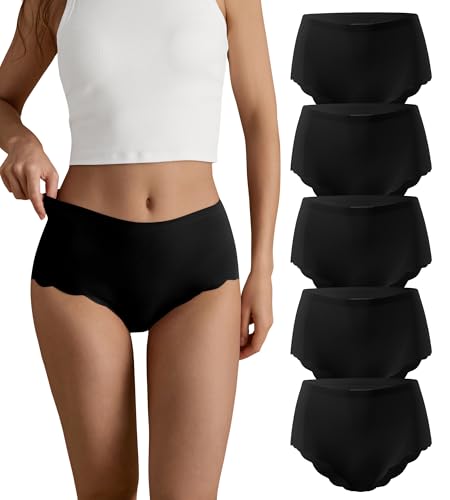 Image of SHARICCA Seamless High Waisted Underwear for Women Cheeky Underwear Wave Edge No Show Bikini Panties Ribbed Panties Pack
