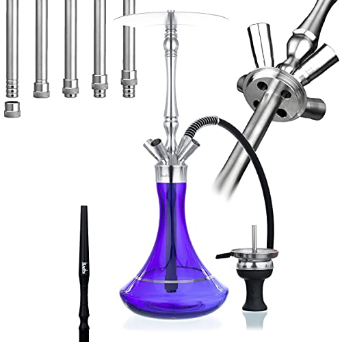 Aladin Shisha MVP 550 Blue, Wasserpfeife mit 4 Anschlüssen, Edelstahl-Rauchsäule, Diffusor, Schlauch-Set, Kamin-Kopf