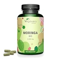 Bio Moringa Presslinge | Hochdosiert 2000 mg pro Tag | 180 Tabletten | Vegan & Ohne künstliche Zusatzstoffe | Vegavero ®