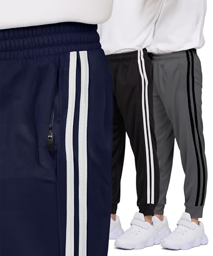 Image of PURE CHAMP 3 Pack Boys Sweatpants Mesh Lightweight Kids Clothes with Zipper Pockets Active Quick-Dry Boys Pants Sizes 4-20