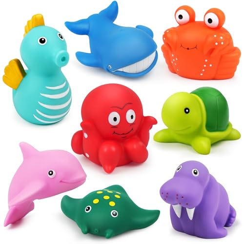 Image of LotFancy Bath Toys for Kids Ages 1-3, Mold Free Bath Toys for Infants Toddlers, 8PCS No Holes Ocean Sea Animal Bathtub Toys, Soft Baby Bath Tub Toys