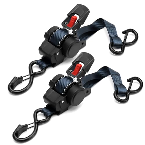 HZOUHONG Automatik Spanngurt 3mx25mm Spanngurte Automatik 680kg Bruchfestigkeit Selbstaufwickelnd Zurrgurte Ratschengurte mit S Haken Aufrollautomatik 2 Packs für Motorrad Auto LKW Anhänger
