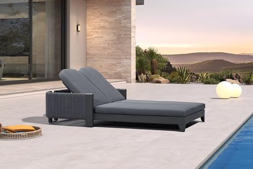 Image of PURPLE LEAF Outdoor Couple Chaise Lounge with 3 inch Cushion Moon Basalt