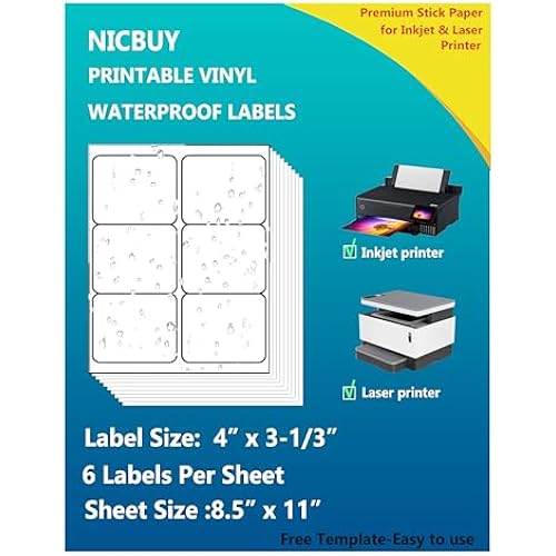 90 Pcs White Glossy Waterproof Vinyl Bottle Labels 4x3-1/3 inches