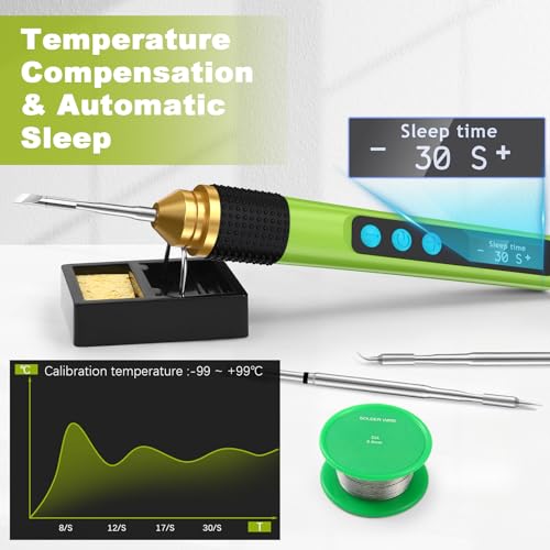 Soldering Iron Kit, Smart OLED Soldering Pen Kit, Mini Portable Solder Iron with Tips, Stand, Solder Wire, 356-896℉ 3S Fast Heating, Temperature Calibration, Auto Sleep (With Power Adapter)