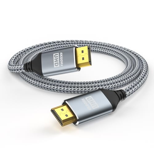 4K DisplayPort to HDMI Cable 10Feet Supports 4K@60Hz/2K@120Hz Uni-Direction DP 1.2 Computer to HDMI 1.4 Screen Cable Compatible with HP ThinkPad AMD NVIDIA Desktop and More