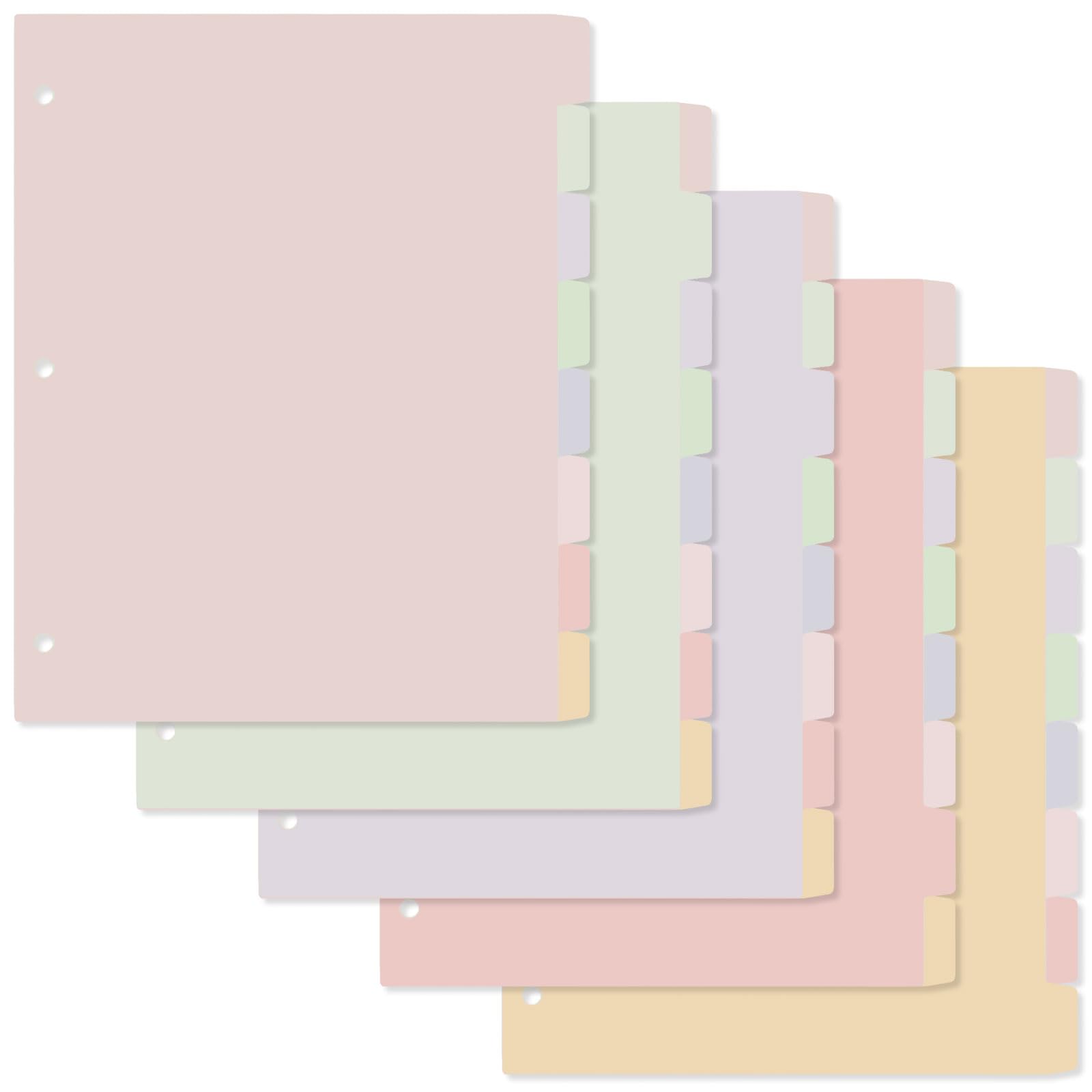 Koqye 5 Sets 8-Tab Binder Dividers for 3-Ring Binder, Multicolor 8.5 x 11 Inch Paper Dividers, 3-Hole Index Page Dividers for School, Office, Home