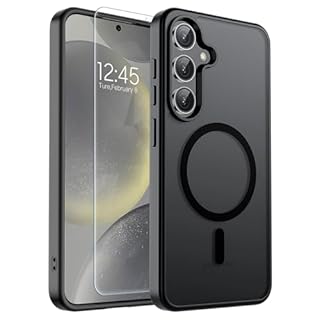 SUPFINE Magnetic for Samsung Galaxy S24 Case / S25 Case with Screen Protector, (Compatible with MagSafe) (Military Grade Drop Protection) Slim Translucent Shockproof Phone Case,Black