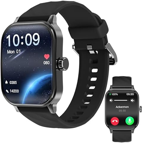 Curved Screen Smart Watch, Bluetooth Smart Watch for Men and Women, Bluetooth Call, IP67 Waterproof, AI Voice Assistant with HR Monitor for Sport Hiking Camping (Black) Cover