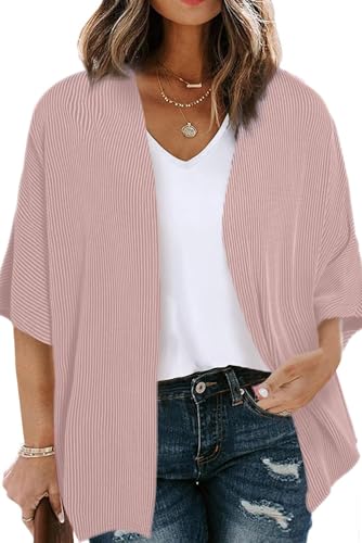 Image of Eytino Women Plus Size Lightweight Cardigan Half Sleeve Ribbed Knit Kimono Cardigans Tops(1X-5X)