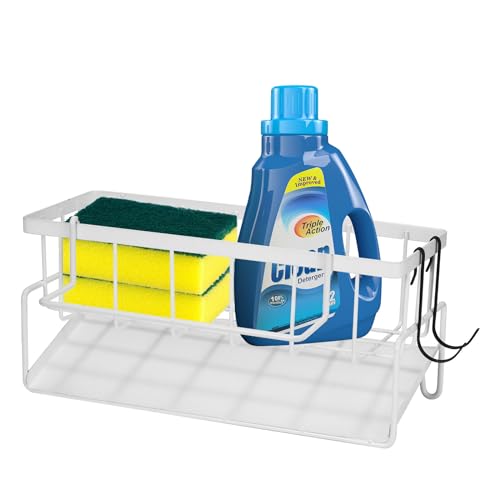 Kitchen Sink Caddy Organizer Sponge Holder Dishcloth Hanger Multifunctional Sink Storage Rack with Automatic Drain Tray for Kitchen and Bathroom Supplies